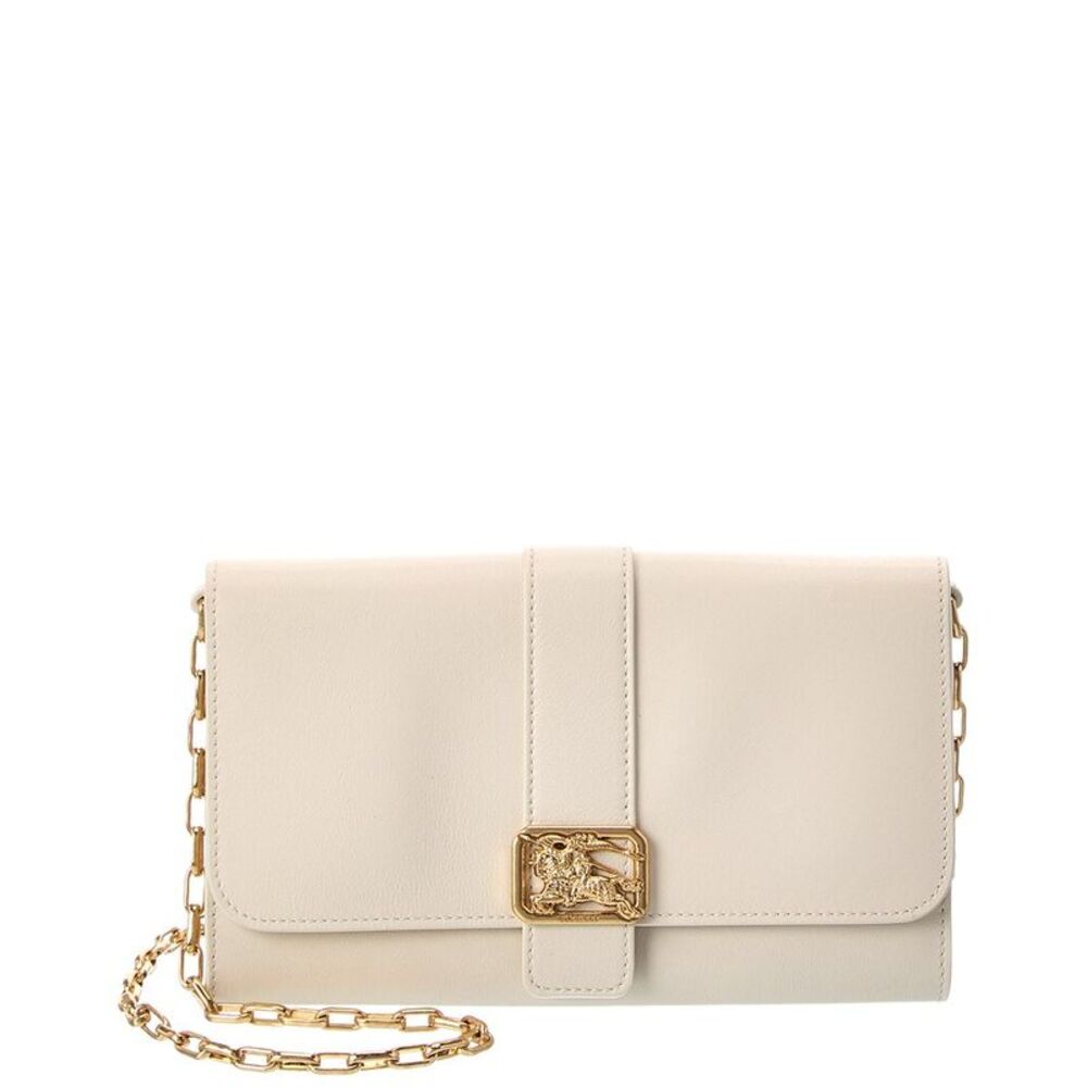 Burberry Rider Leather Wallet On Chain, White